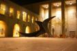 Alexander Calder stabile, Stanford campus, at night.